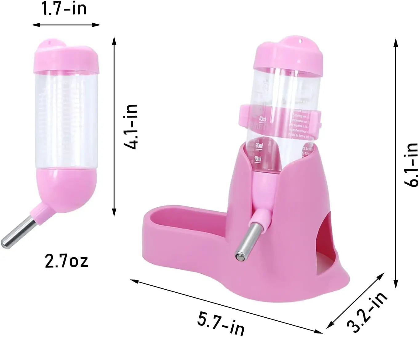 3-in-1 Hamster Trinkflasche mit Basis – 80ml Auto-Dispenser für Hamster, Mäuse, Ratten & Igel