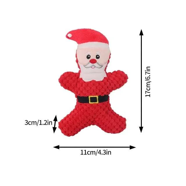 Christmas-themed red Santa plush chew toy for dogs with soft linen and polar fleece materials