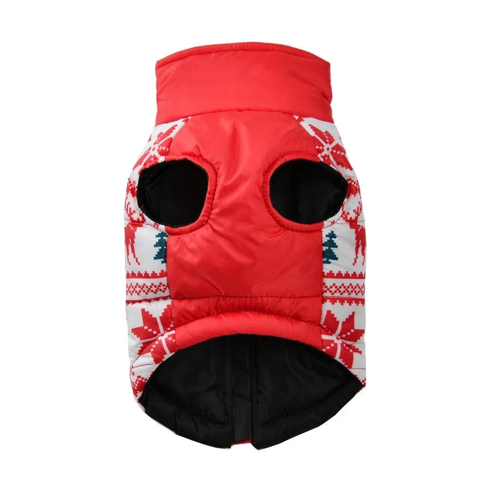 Weihnachtlicher Hundemantel mit Rentier-Print, wasserdicht und warm, mit praktischem D-Ring für Leinenbefestigung