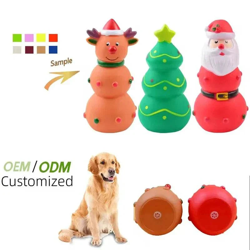 Weihnachtliche Quietschspielzeuge aus Latex für Hunde und Katzen mit Santa-, Baum- und Rentier-Motiv