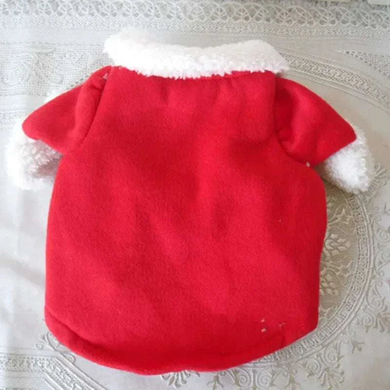 Rotes Weihnachtskostüm für Haustiere aus Fleece mit weißem Kragen und Ärmeln, festliches Santa-Outfit für Katzen und kleine Hunde