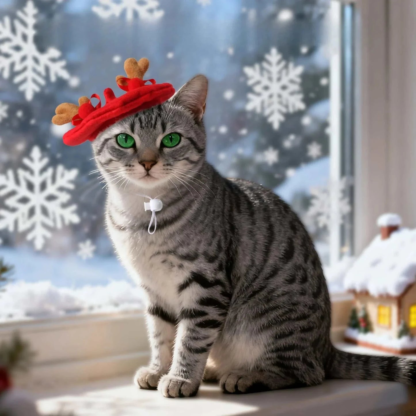 Weihnachtshut für Katzen mit rotem Rentiergeweih, festliches Christmas Pet Hat, leichtes und bequemes Stoff-Haaraccessoire