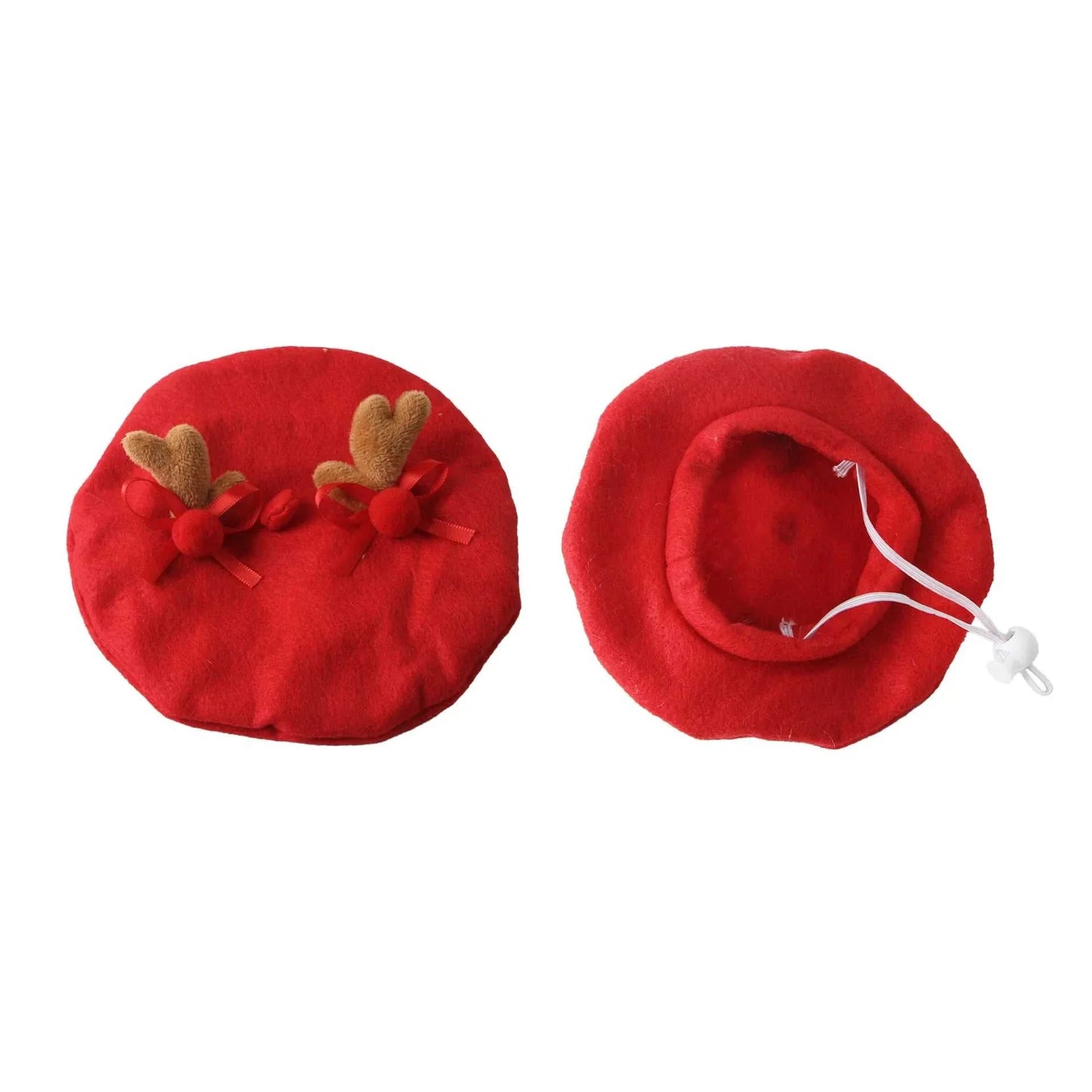 Rote Weihnachts-Haube für Katzen mit Rentier-Geweih und verstellbarem Band