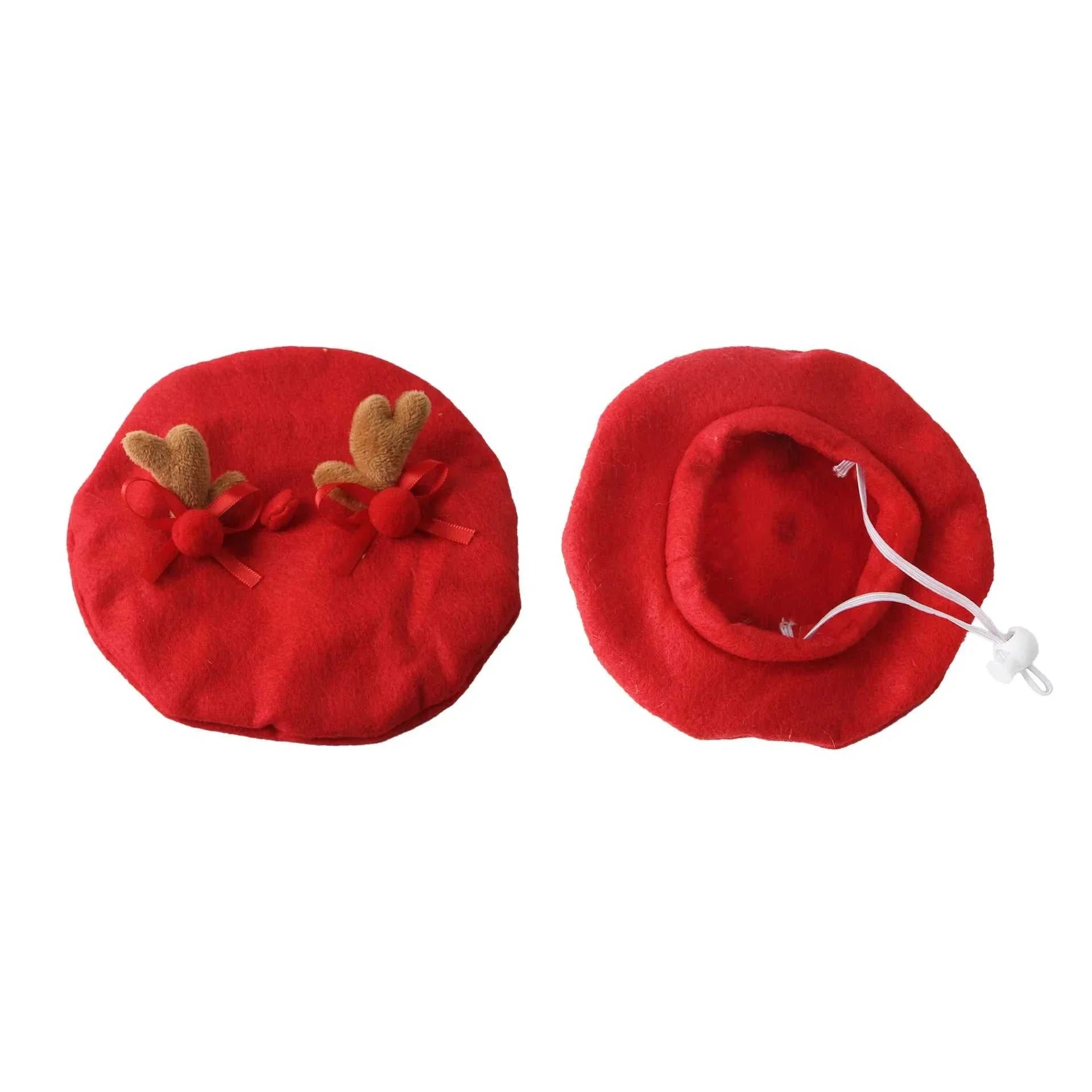Rote Weihnachts-Haube für Katzen mit Rentier-Geweih und verstellbarem Band