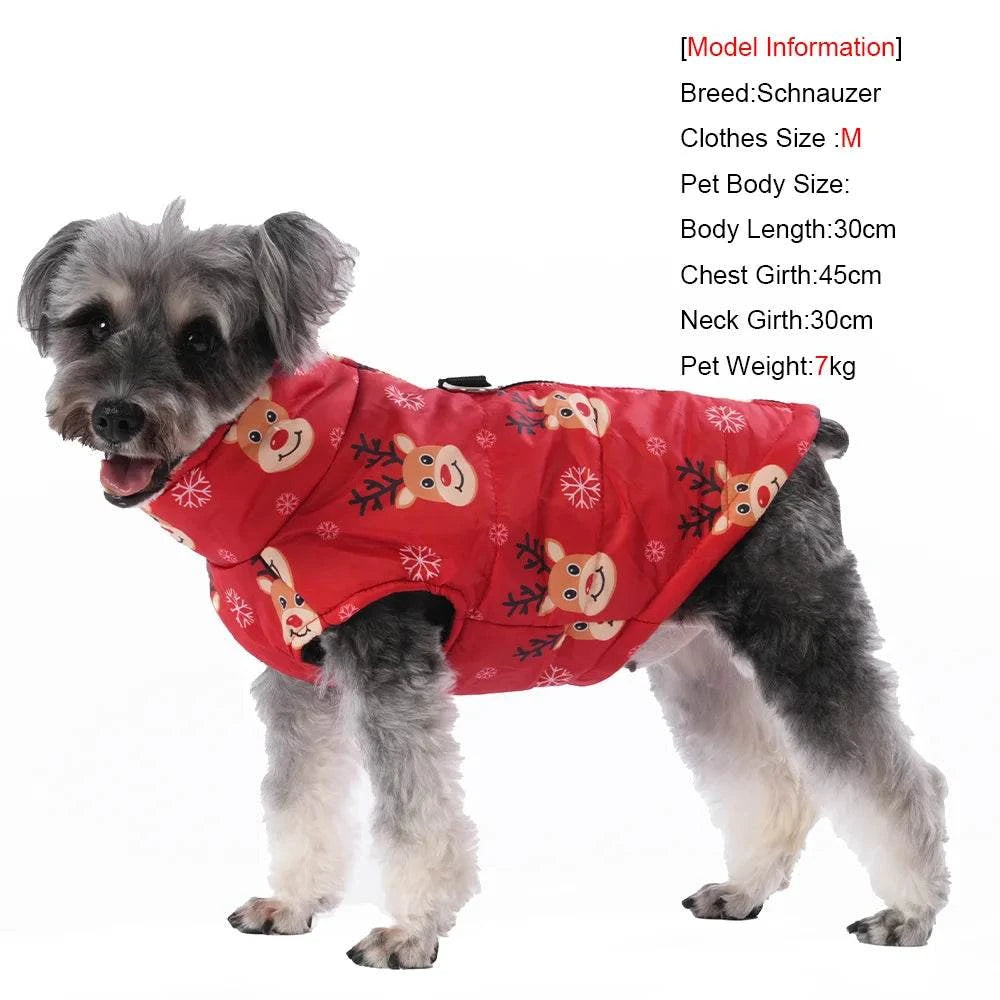 Roter wasserdichter Hundemantel mit Weihnachten Rentier-Print und D-Ring für kleine bis mittelgroße Hunde