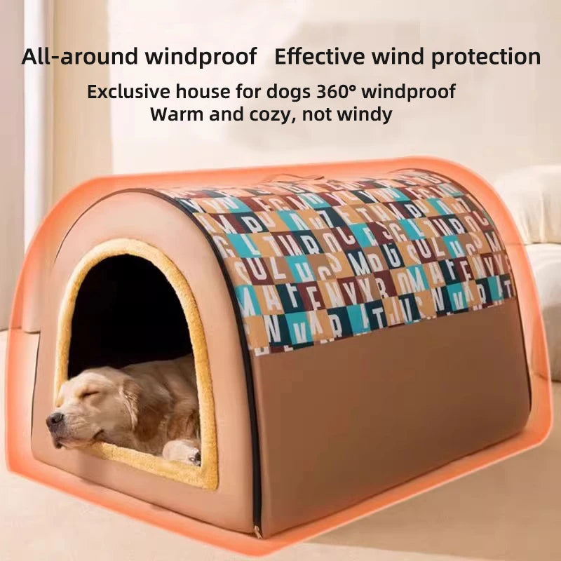 Winterwarme, große Hundehütte für große Hunde, geschlossenes Design, herausnehmbar, ganzjährig nutzbar