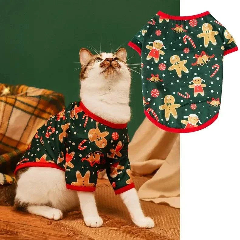 Weihnachtsshirt für Haustiere mit Lebkuchen-Motiv, weiches und elastisches Design für Hunde und Katzen