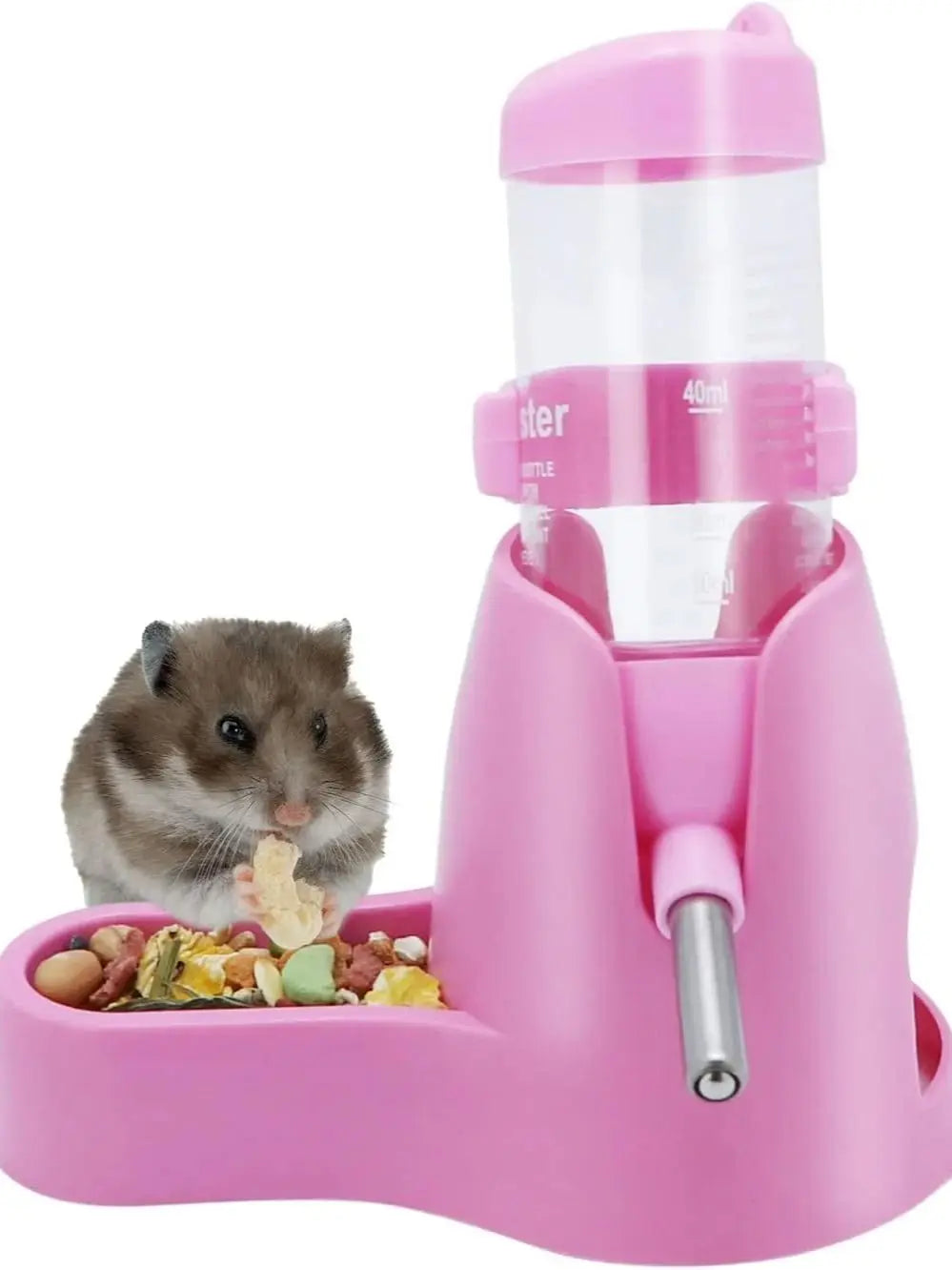 3-in-1 Hamster Trinkflasche mit Basis – 80ml Auto-Dispenser für Hamster, Mäuse, Ratten & Igel