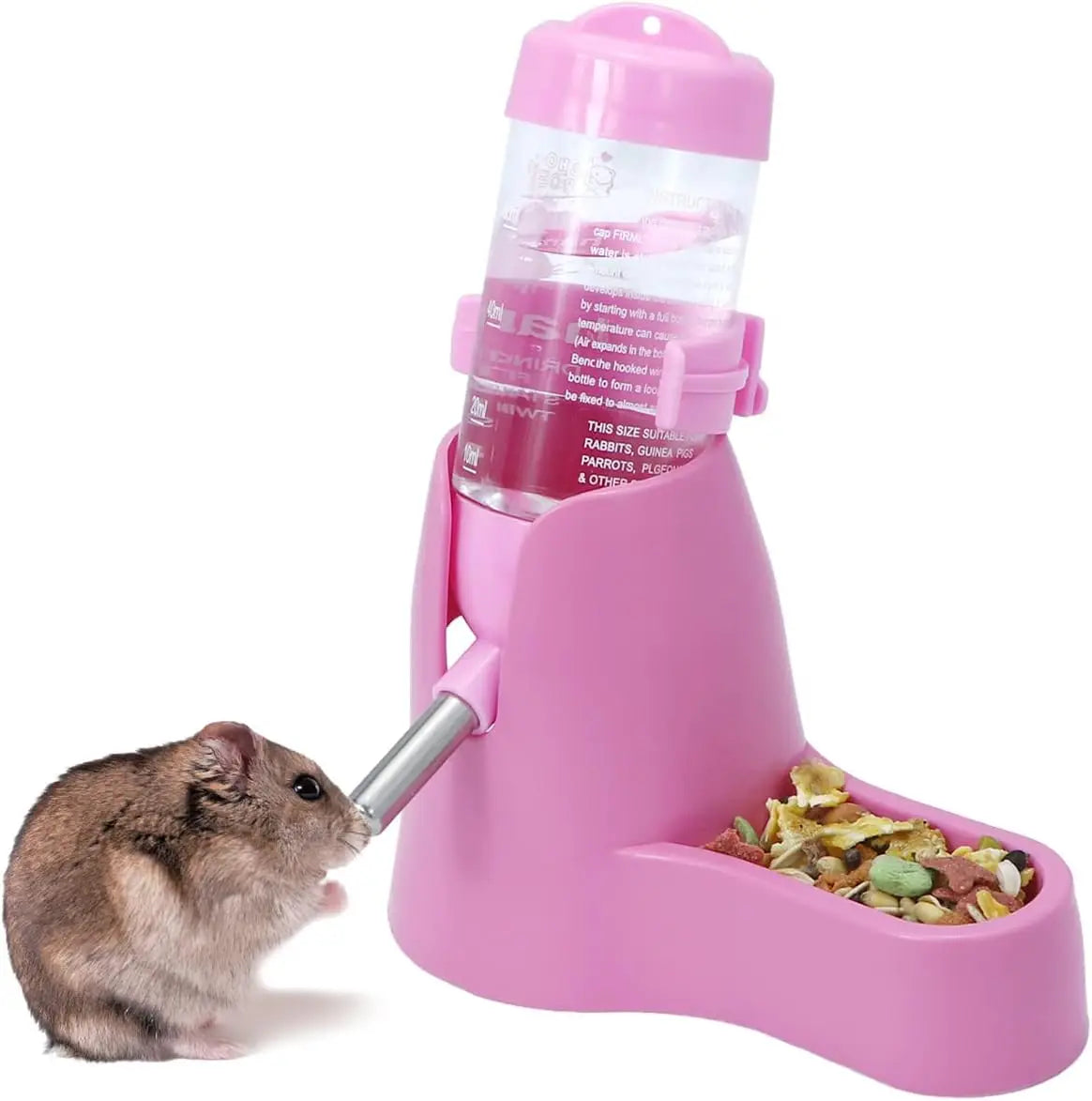 3-in-1 Hamster Trinkflasche mit Basis – 80ml Auto-Dispenser für Hamster, Mäuse, Ratten & Igel