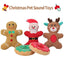 Xmas pet dog plush chew toys including gingerbread man, Santa, reindeer, and donut designs