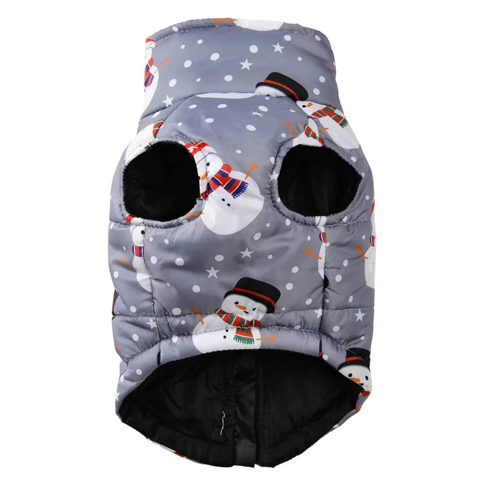 Weihnachtlicher Hundemantel mit Rentier-Print, wasserdicht und warm, mit praktischem D-Ring für Leine