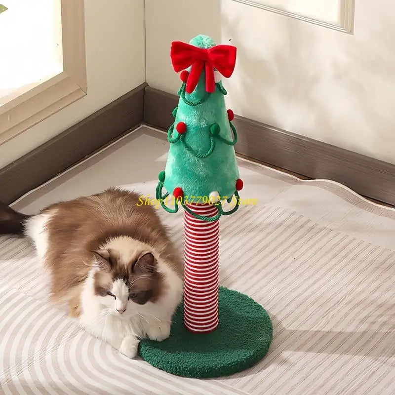 weihnachtsbaum kratzbaum für katzen aus sisal mit rotem schleifenornament