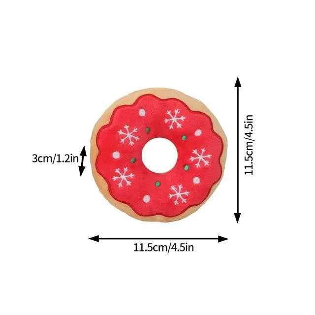 Xmas pet dog plush chew toy donut with red snowflake design for dogs and cats