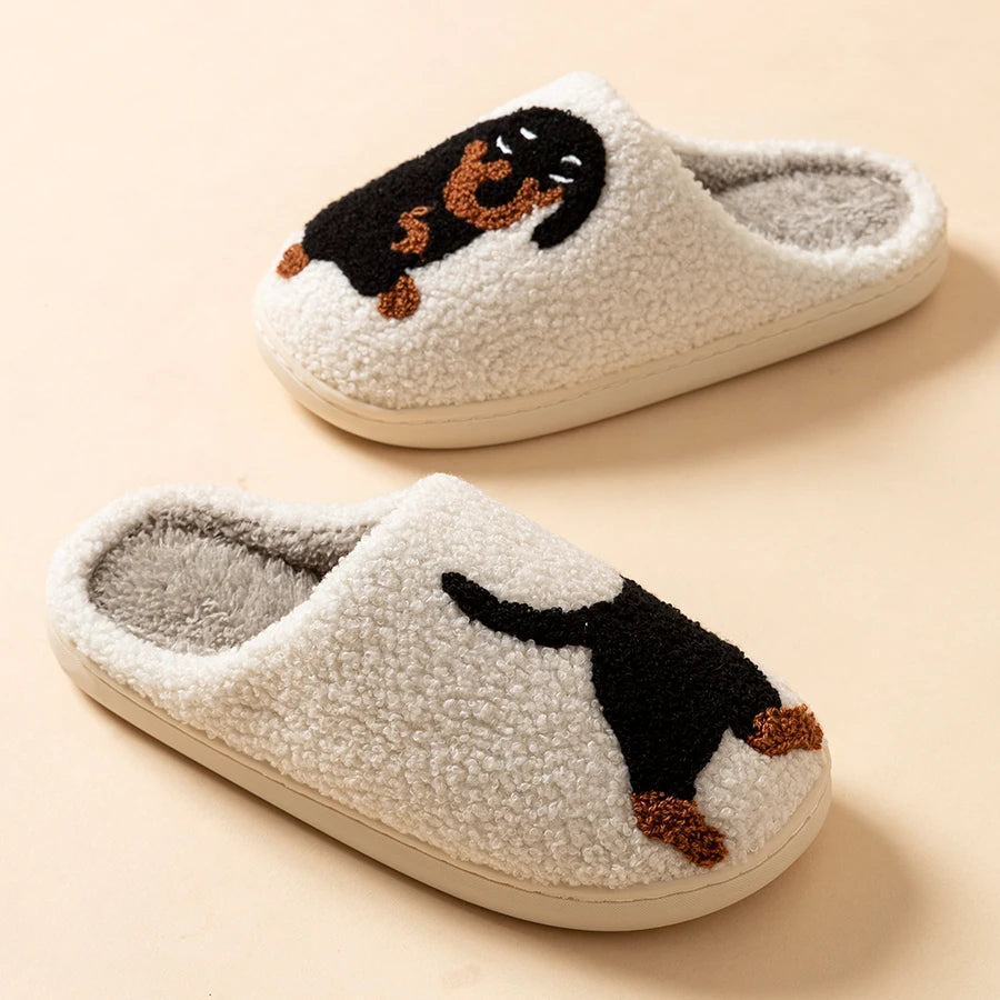 Dachshund Hausschuhe für Damen – Winterwarme, leichte Baumwoll-Slippers mit Hundemotiv