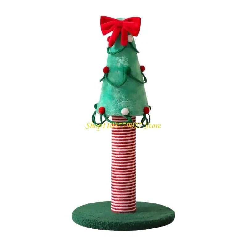Weihnachtsbaum-Kratzbaum aus Sisal für Katzen und Kätzchen, kratzfestes Katzenspielzeug mit roter Schleife
