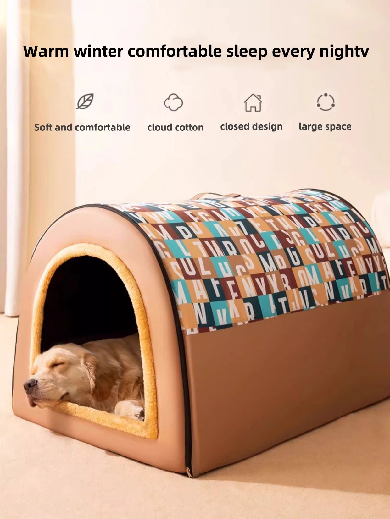 Winterwarme, große Hundehütte für große Hunde, geschlossenes Design, herausnehmbar, ganzjährig nutzbar