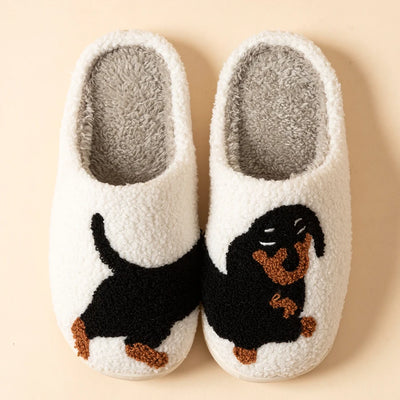 Dachshund Hausschuhe für Damen – Winterwarme, leichte Baumwoll-Slippers mit Hundemotiv