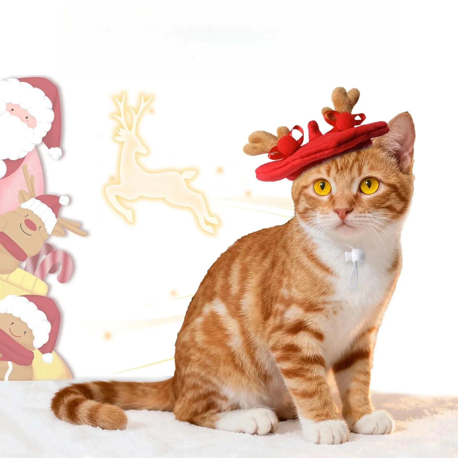 Weihnachtshut für Katzen mit rotem Rentiergeweih und britischer Stickerei, festliches Christmas Pet Hat Accessoire