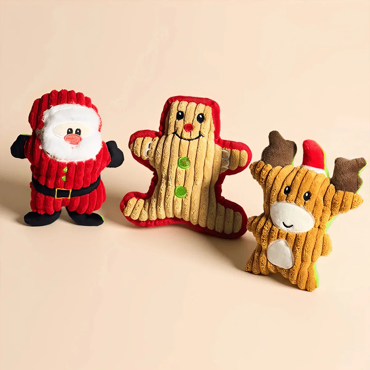 Weihnachtliches Haustier Kauspielzeug Set aus weichem Plüsch mit Quietschfunktion für Hunde