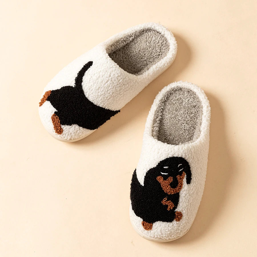 Dachshund Hausschuhe für Damen – Winterwarme, leichte Baumwoll-Slippers mit Hundemotiv
