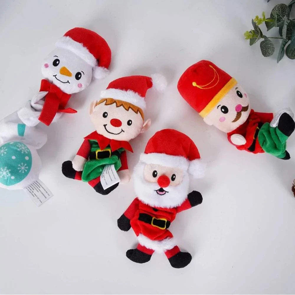 Weihnachtliches Plüsch-Kauspielzeug für Hunde mit Weihnachtsmann und Schneemann-Motiv, quietschend und langlebig