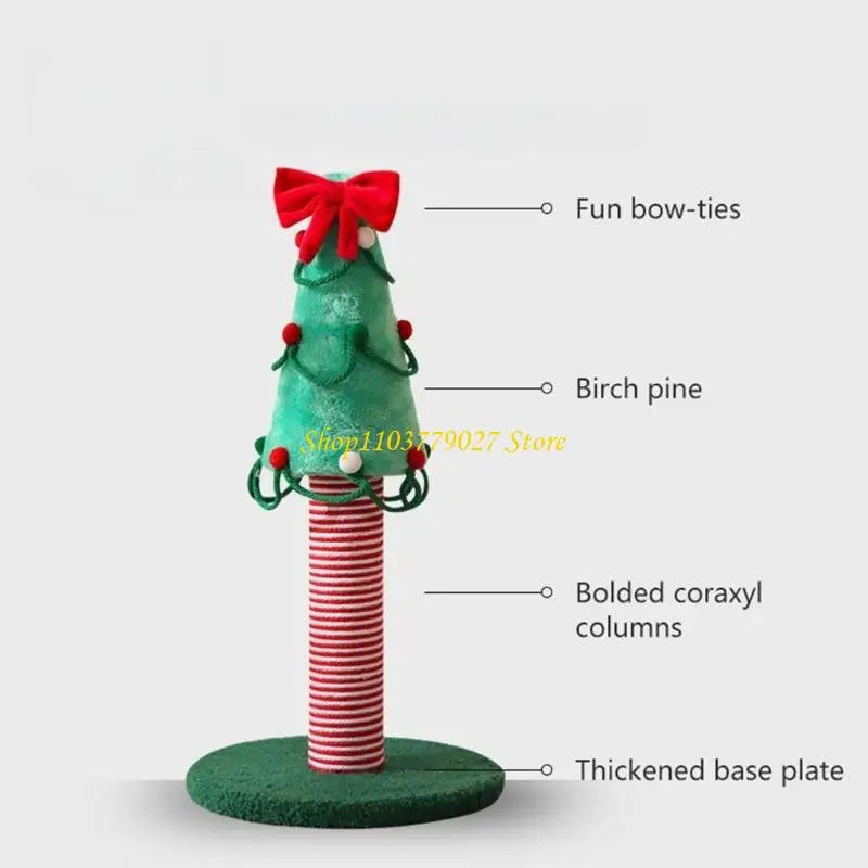 Weihnachtlicher Katzenspielbaum aus Sisal mit roter Schleife und robuster Basis, kratzfest für Kätzchen und Welpen.