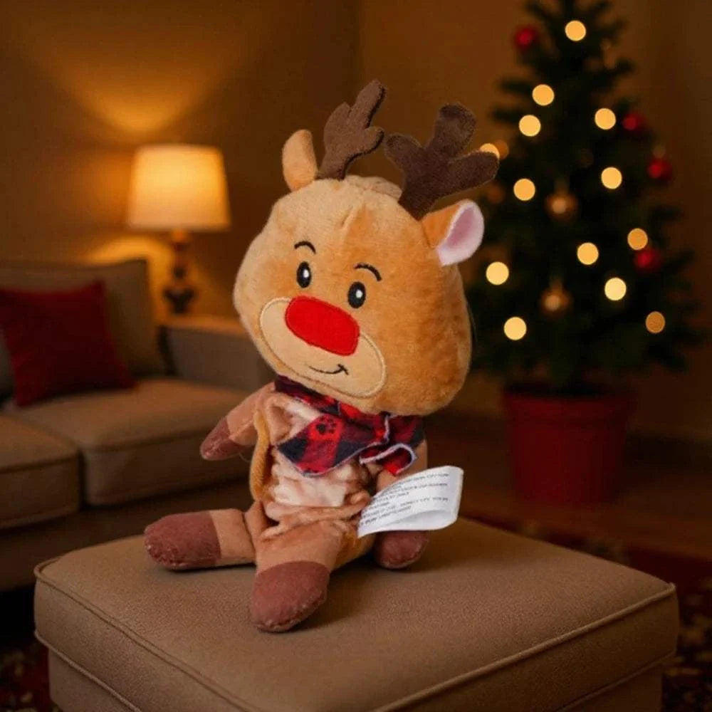 Weiches Weihnachts-Kauspielzeug Plüschspielzeug Rentier für Hunde mit Quietschfunktion festlich und langlebig