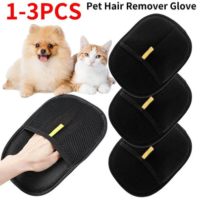 Black pet hair remover mitt with flexible mesh design for dogs and cats grooming