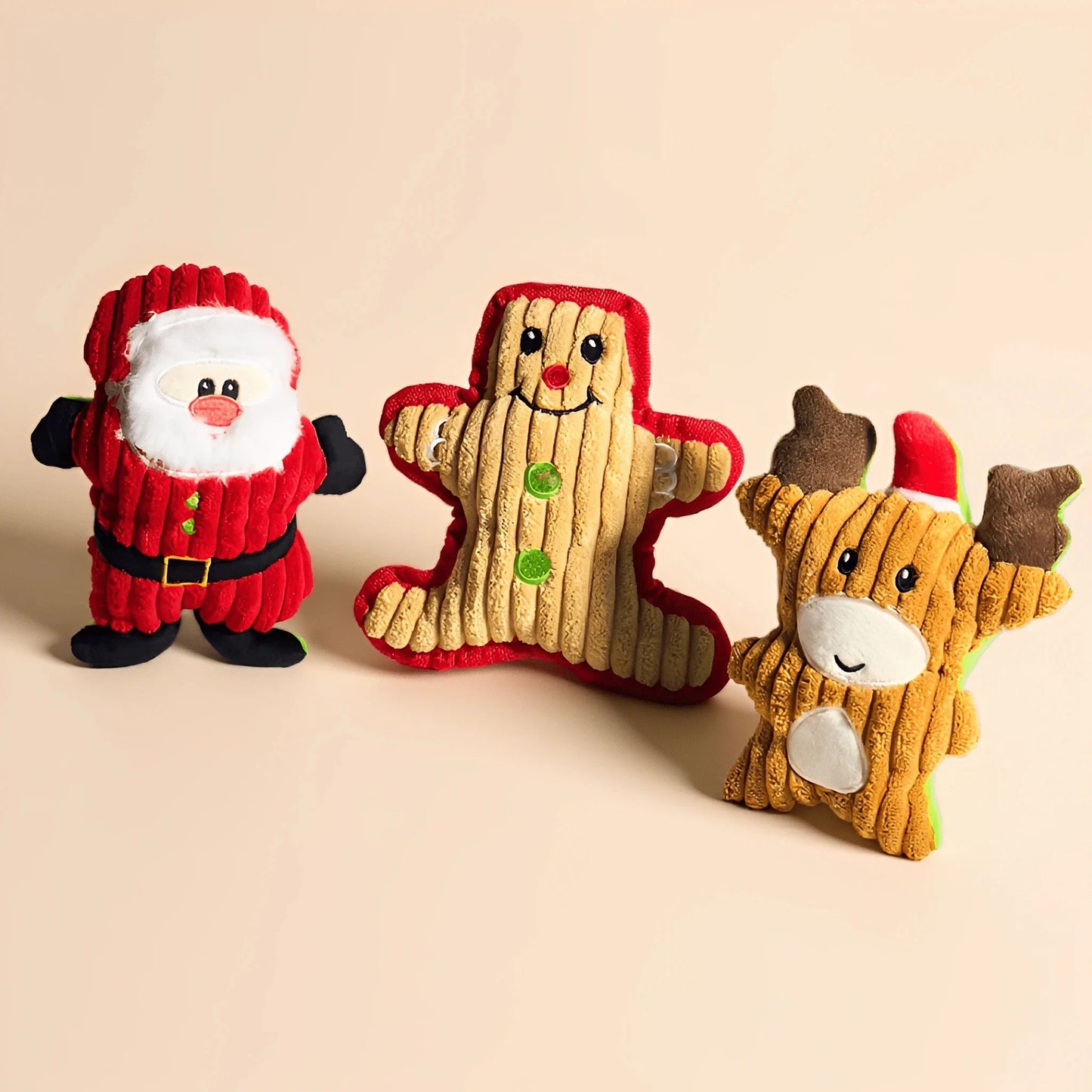 Weihnachtliches Kauspielzeug für Haustiere in Santa, Lebkuchenmann und Rentier Design aus weichem Plüsch