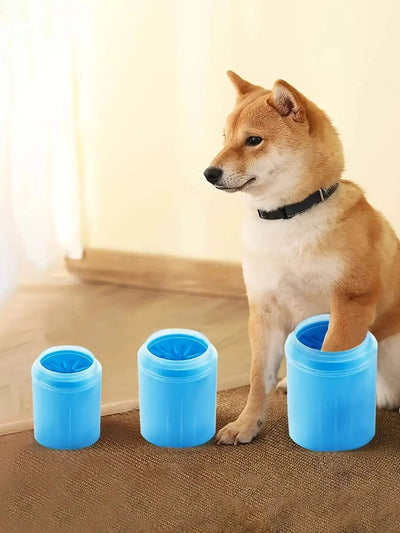 Blue pet foot washing cups with soft silicone bristles cleaning dog paw
