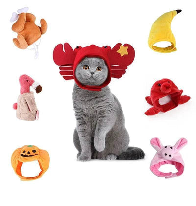 Christmas Festival pet hat collection with animal shapes for cats and small dogs, winter warm and cozy headwear.
