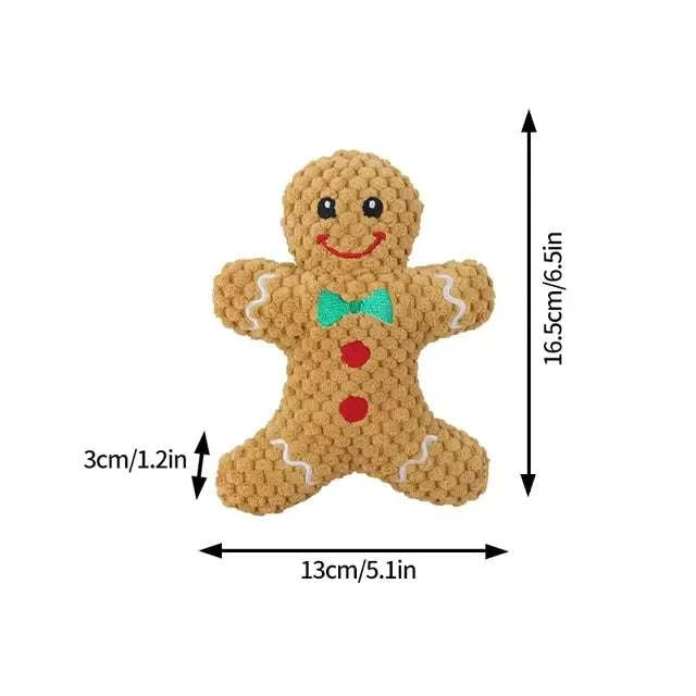 Christmas gingerbread man plush dog chew toy 16.5cm x 13cm x 3cm soft interactive Xmas pet toy