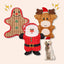 Christmas pet chewing toy set with Santa, reindeer, and gingerbread plush characters for dogs