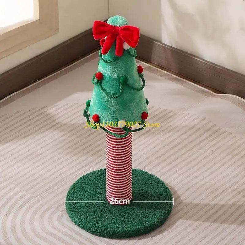 Weihnachtlicher Katzenspielbaum aus Sisal mit roter Schleife und Kratzschutz für Kätzchen und Welpen