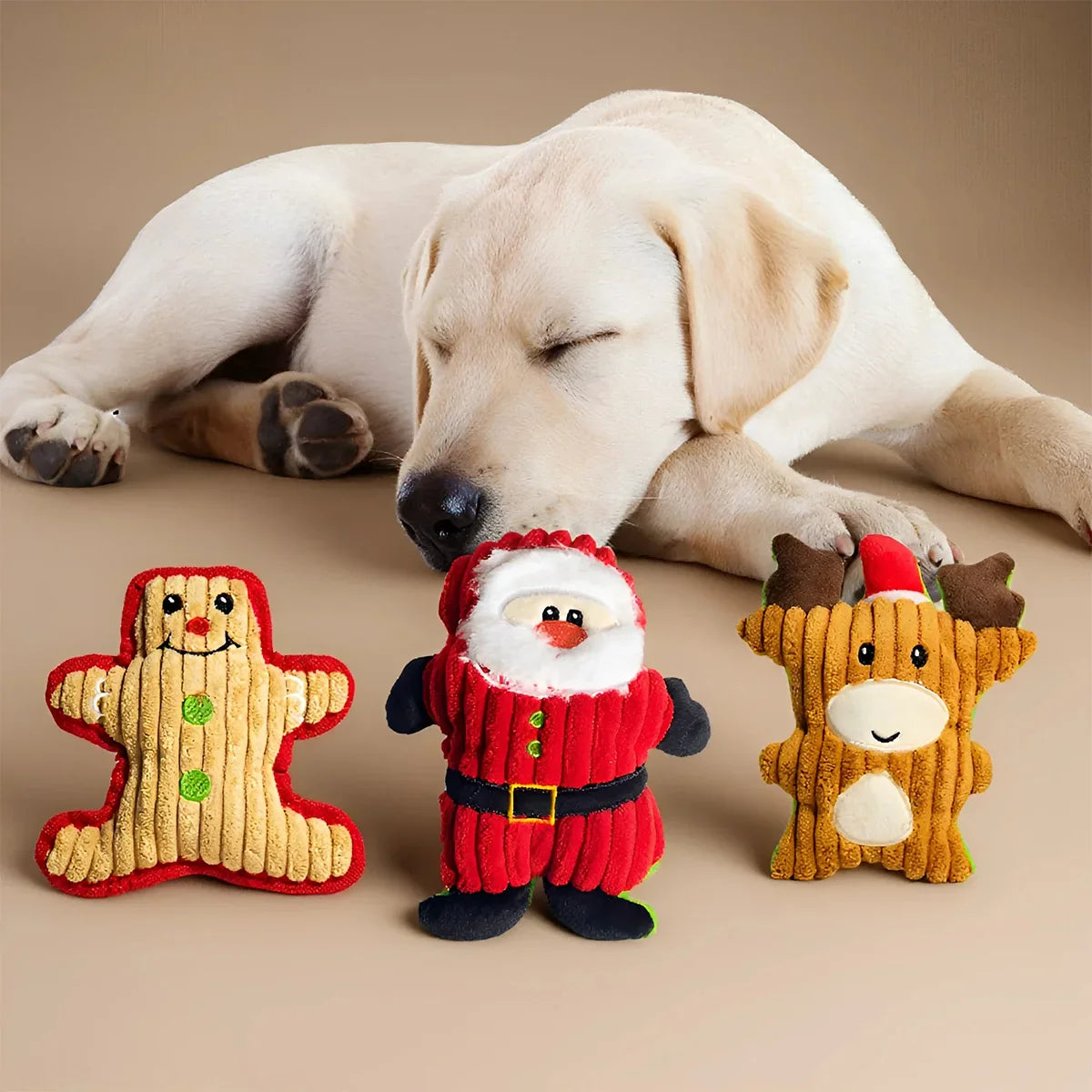 Weihnachtliches Haustier-Kauspielzeug aus Plüsch mit Quietschfunktion für Zahnreinigung und Unterhaltung