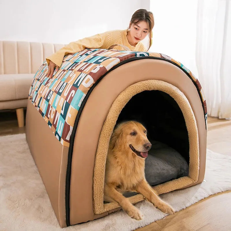 Winterwarme, große Hundehütte für große Hunde, geschlossenes Design, herausnehmbar, ganzjährig nutzbar