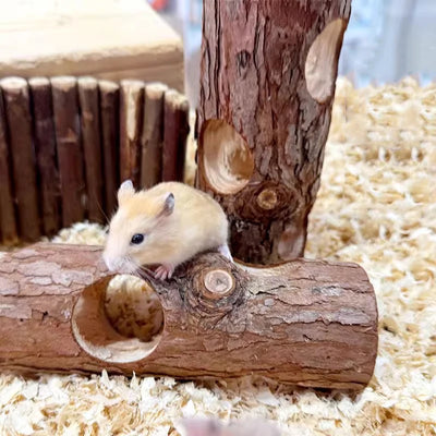 Hamster Holz-Tunnel – bissfestes Versteck & Molar-Spielzeug für Hamster, Mäuse & kleine Nager