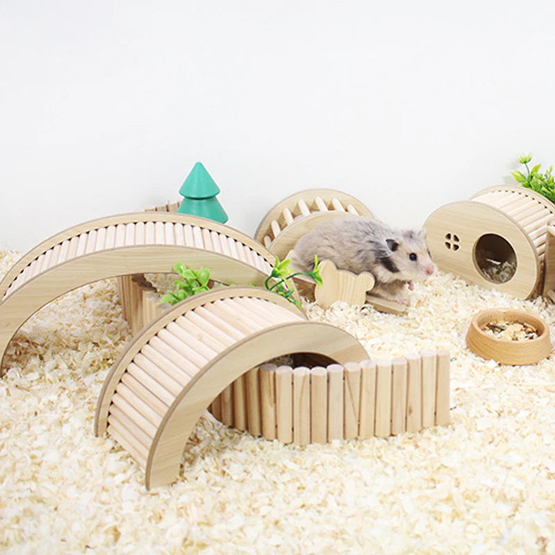 Hamster Kletterleiter & Holzbrücke – S/M/L Größen für Hamster, Meerschweinchen, Ratten & Kleintiere