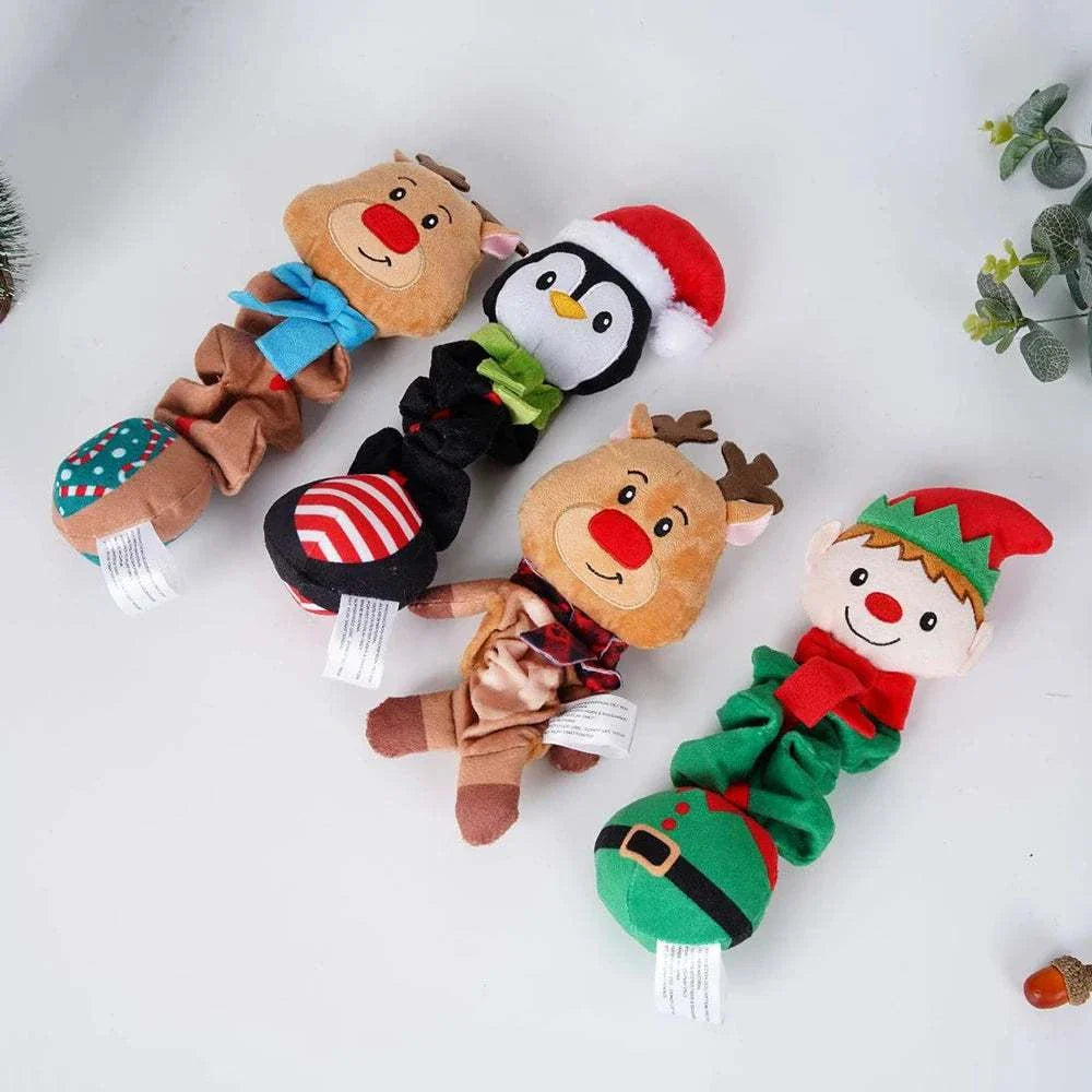 Weihnachtliches quietschendes Plüsch-Kauspielzeug für kleine und mittelgroße Hunde in festlichen Farben