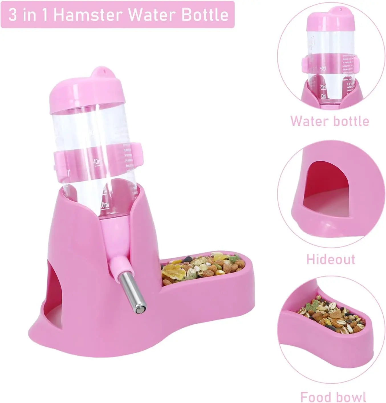 3-in-1 Hamster Trinkflasche mit Basis – 80ml Auto-Dispenser für Hamster, Mäuse, Ratten & Igel