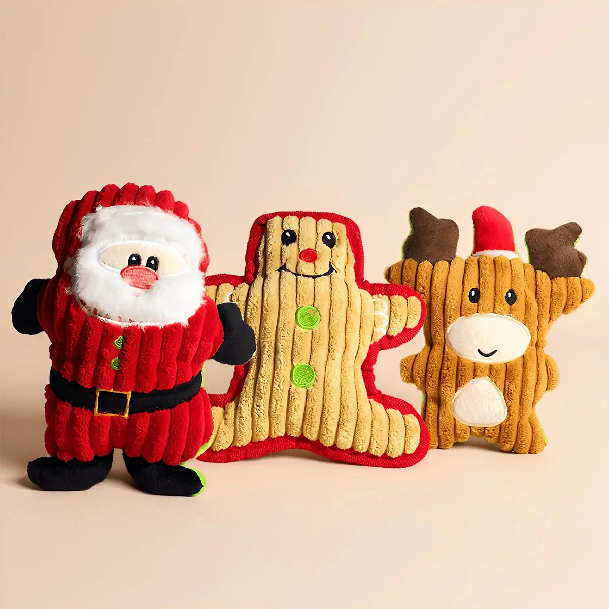 Weihnachtliches Haustier-Kauspielzeug Set aus Plüsch mit Quietscheffekt für Zahnpflege und Beschäftigung von Hunden