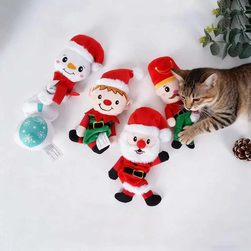 Weihnachtliches quietschendes Plüschspielzeug für Hunde in Weihnachtsmann- und Elf-Design, ideal für kleine bis mittelgroße Hunde.